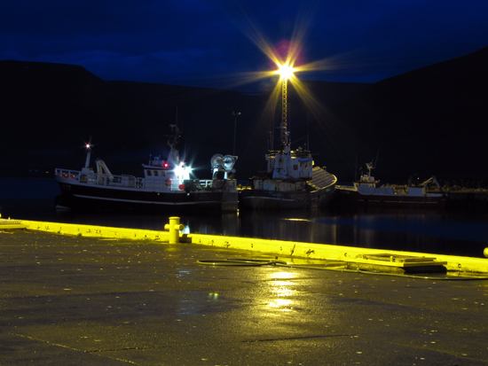 Nachtstimmung am Hafen von Pingeyri